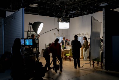 Acting for Screen and Stage students performing on set