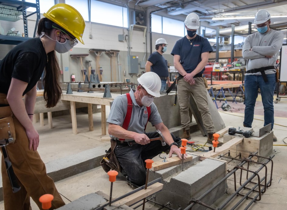Construction Engineering students working in concrete design lab
