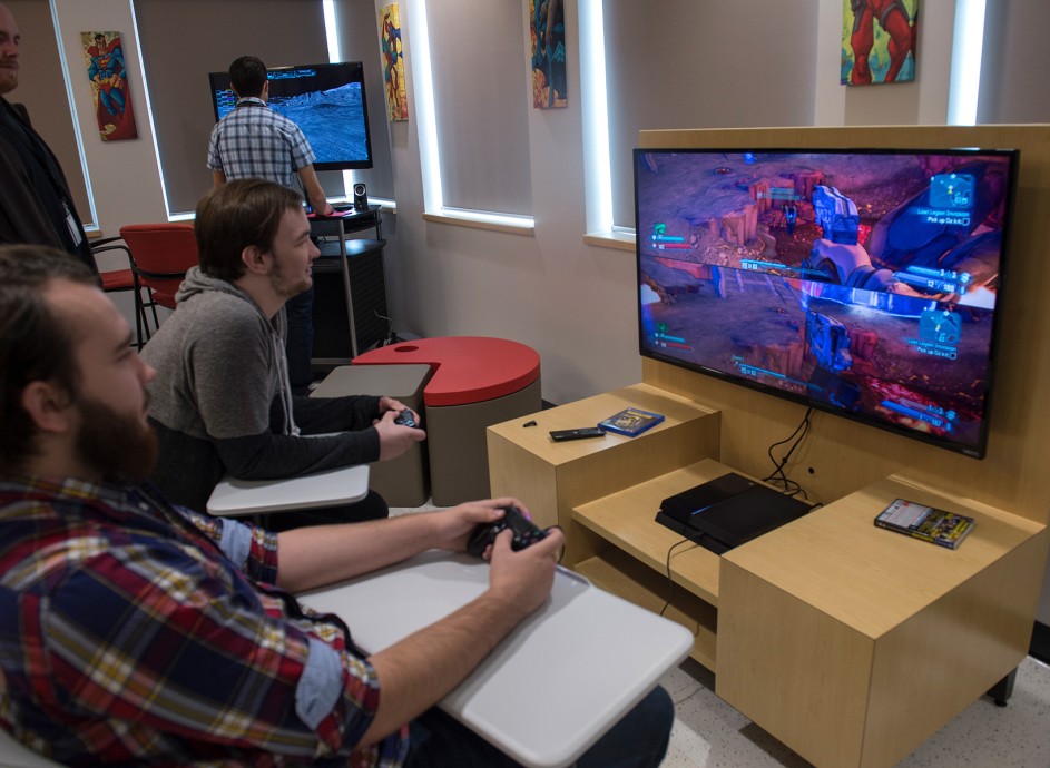 Students playing a video game