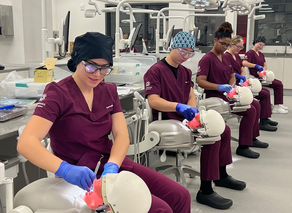 Photo of dental hygiene students working in the lab