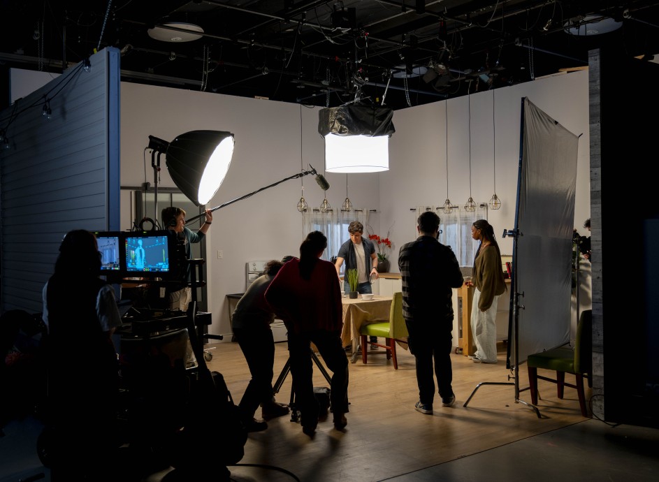 Acting for Screen and Stage students performing on set