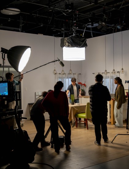 Acting for Screen and Stage students performing on set