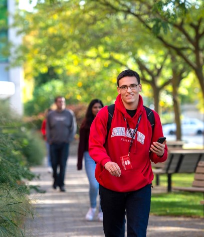 New student walking on campus