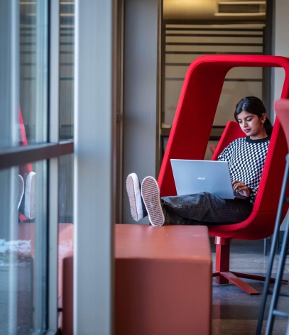 Student working on a laptop