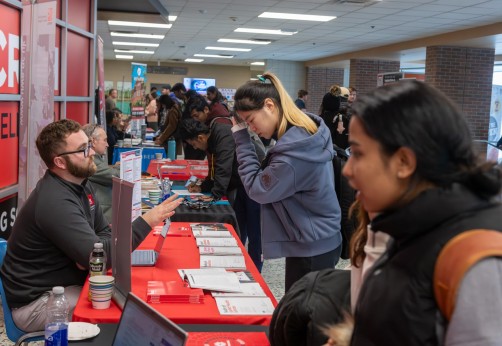 student considers educational pathway options at fanshawe's pathways fair