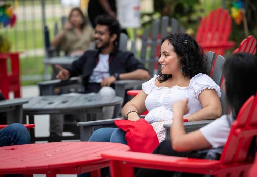 students chatting outside at Fanshawe