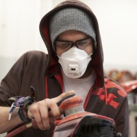 Fanshawe student working in auto body repair lab