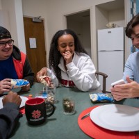 Students hanging out in common area of residence