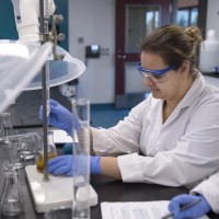 Student working in CARIB food chemistry lab at Fanshawe College