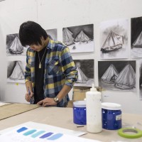 Fine art student, working in art studio
