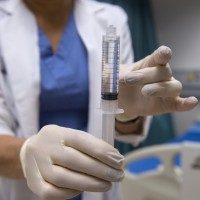 IV insertion demonstration in anesthesia assistant lab