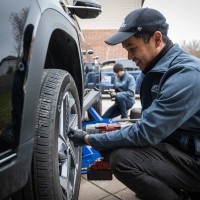 a man is changing a tire